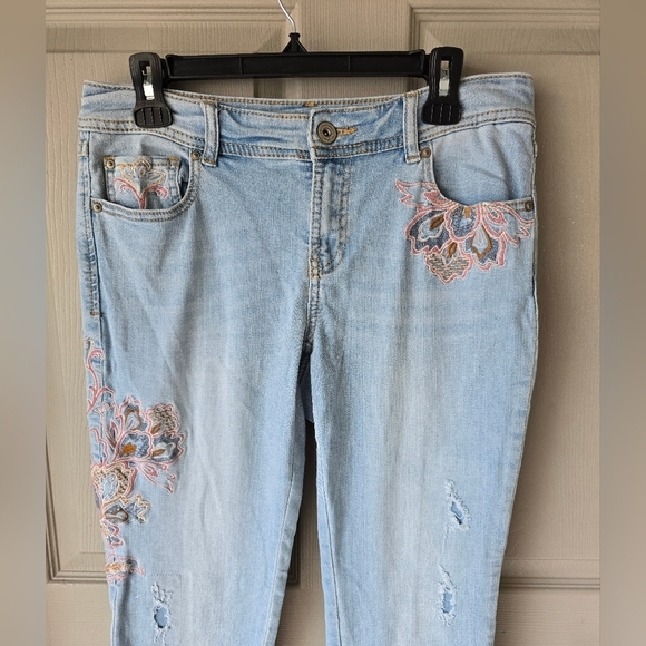 Inc International Jeans Women Sz 6 Blue 32×28 High Rise Embroidered Straight - Picture 4 of 15